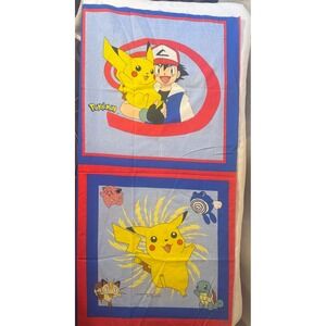 Nintendo Pokemon Fabric Panel Vintage 33.5x41.5 Blue Ash Pikachu Squirtle 1998